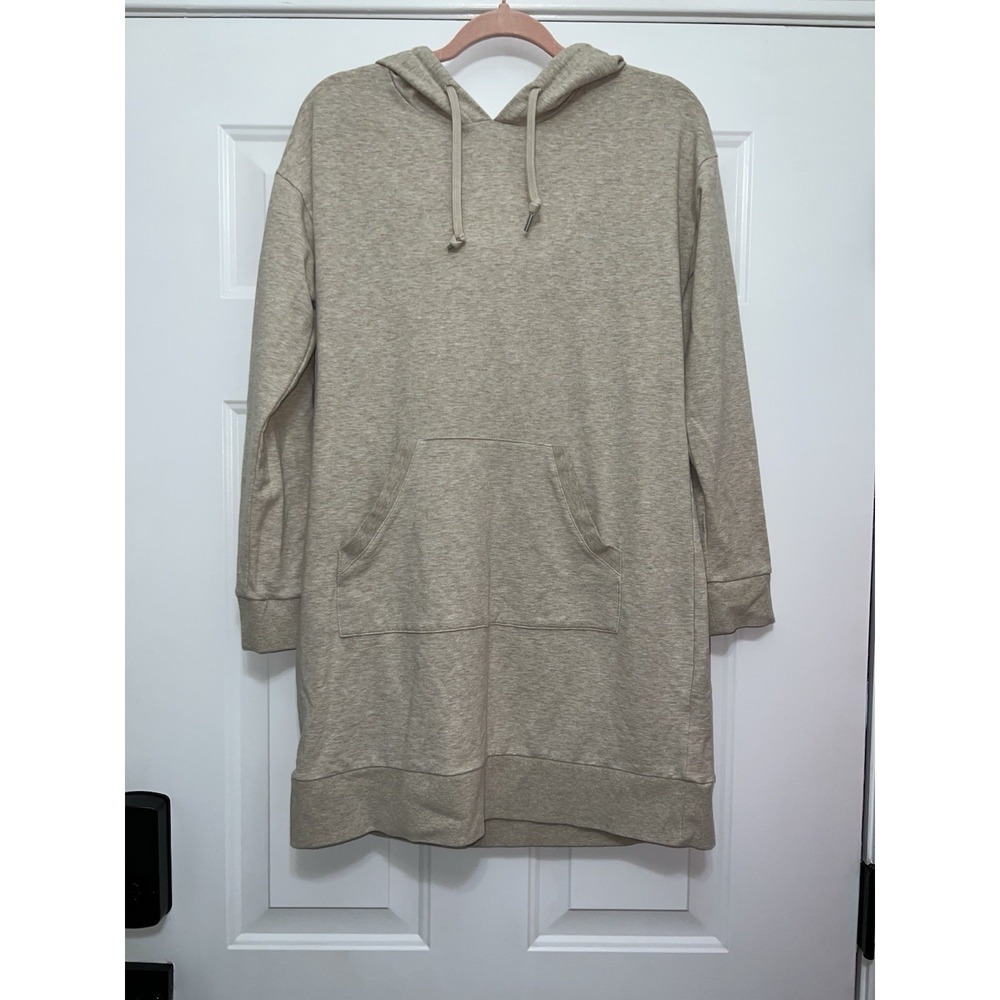 Women's Beige Soho Hooded Stretch Sweatshirt‎ Tunic Dress Medium Soft Boho Comfy